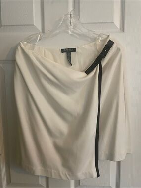 Ralph Lauren White Wrap Skirt with Black Buckle Trim